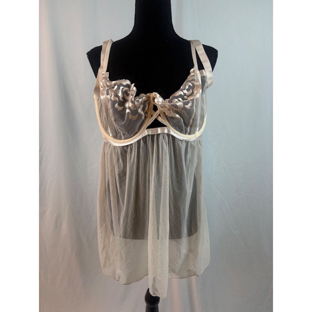 Adore‎ Me Embroidered Lace Underwire Babydoll Chemise 40DDD Champagne Pink NWT